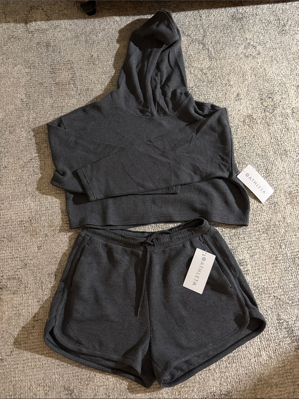 NWT Athleta Charcoal Waffle Knit Athletic Set